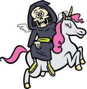 Jim Reaper riding a Unicorn